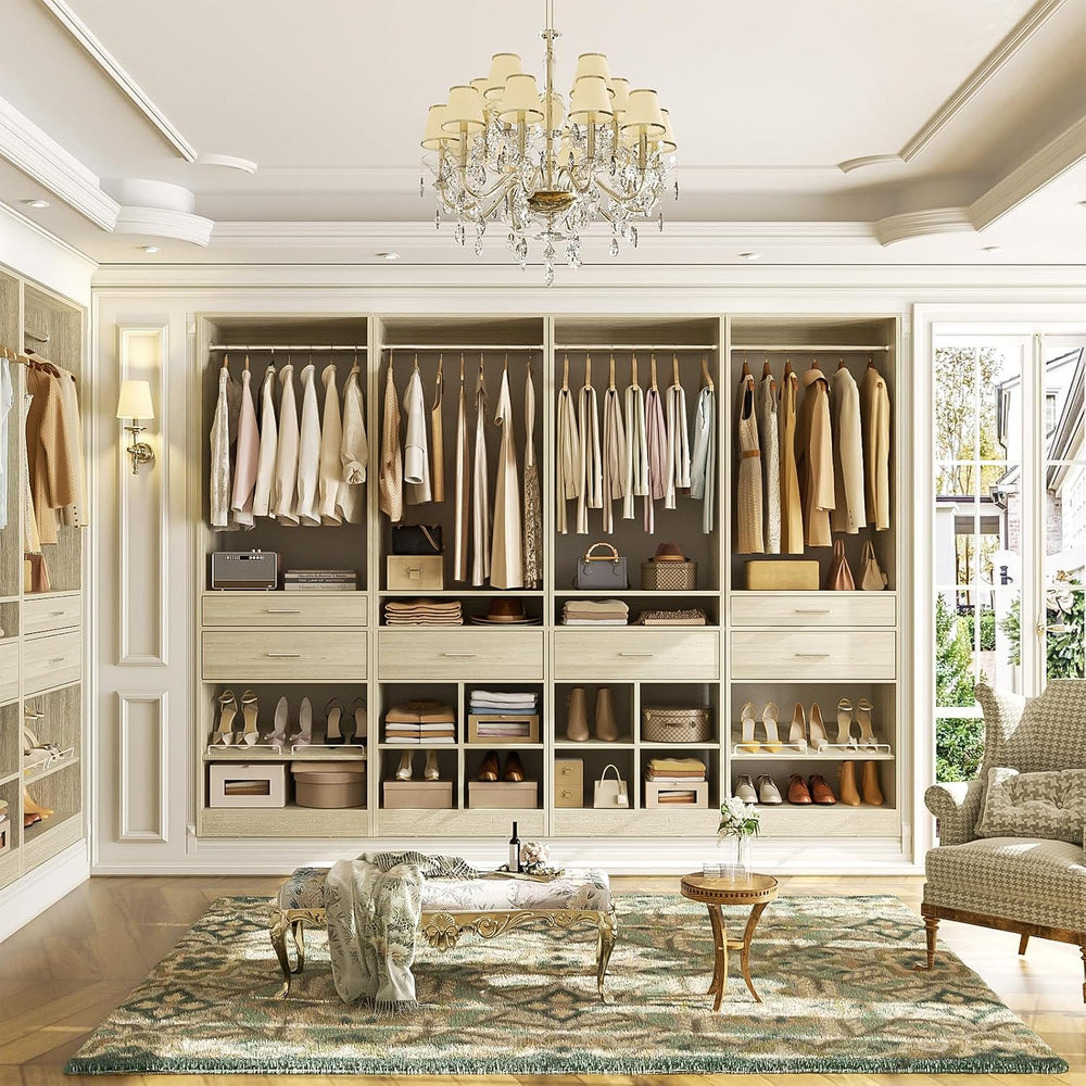 Unikito Closet System, 8.3FT Closet Organizer with 6 Wooden Drawers, Hanging ...