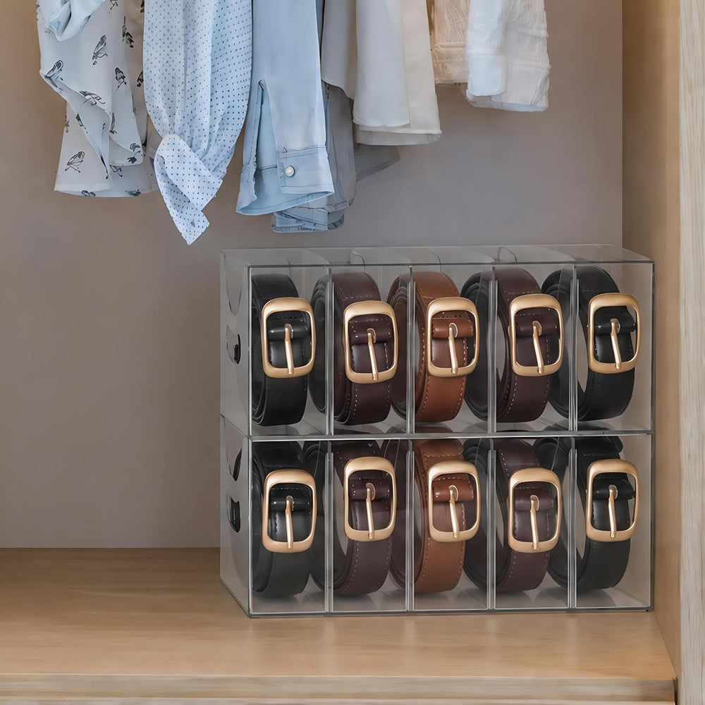2 Pack Belt Organizer for Closet, 5 Compartments, Removable Dividers