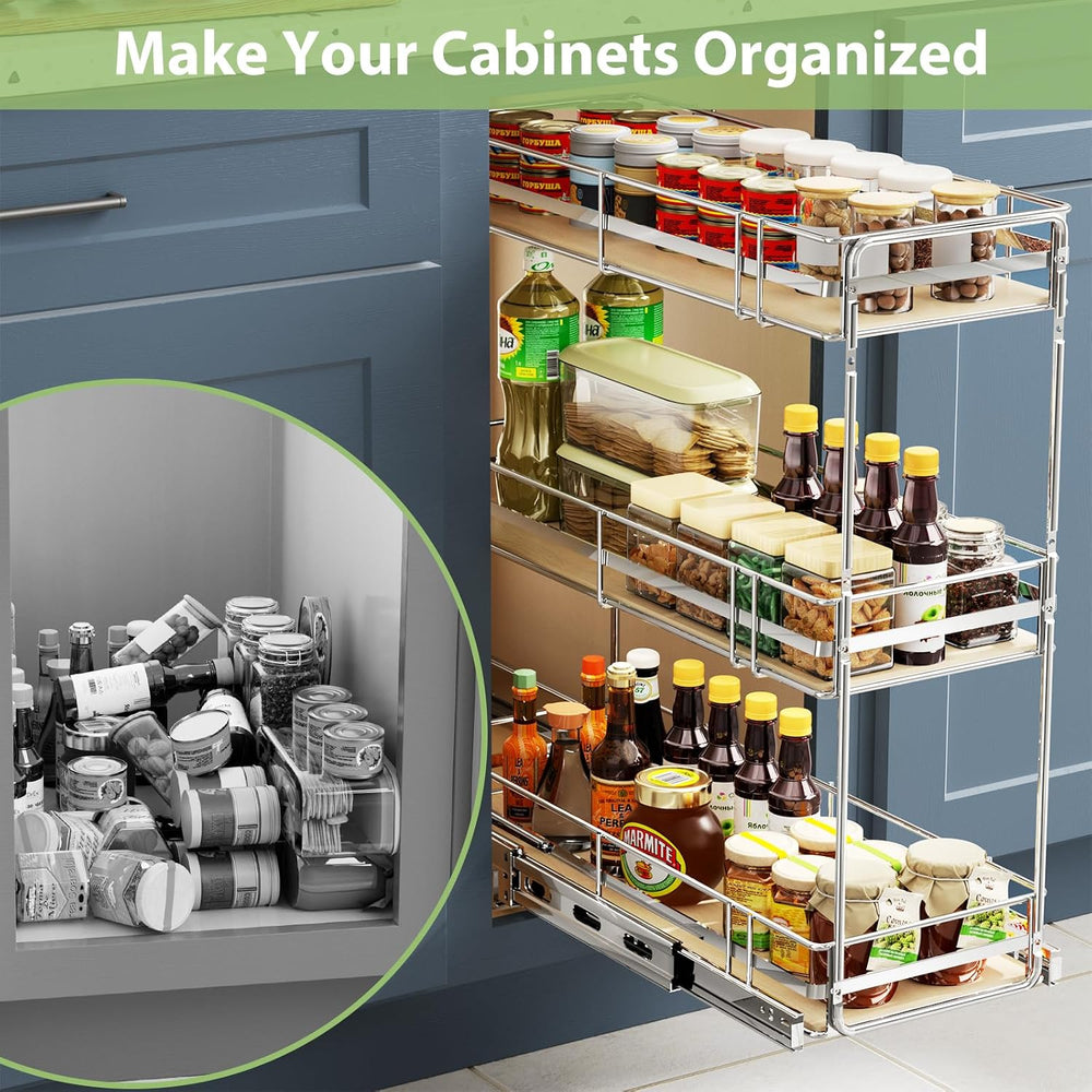 ROOMTEC 3-Tier Pull Out Cabinet Organizer Spice Rack for Narrow Cabinet 5&quo...
