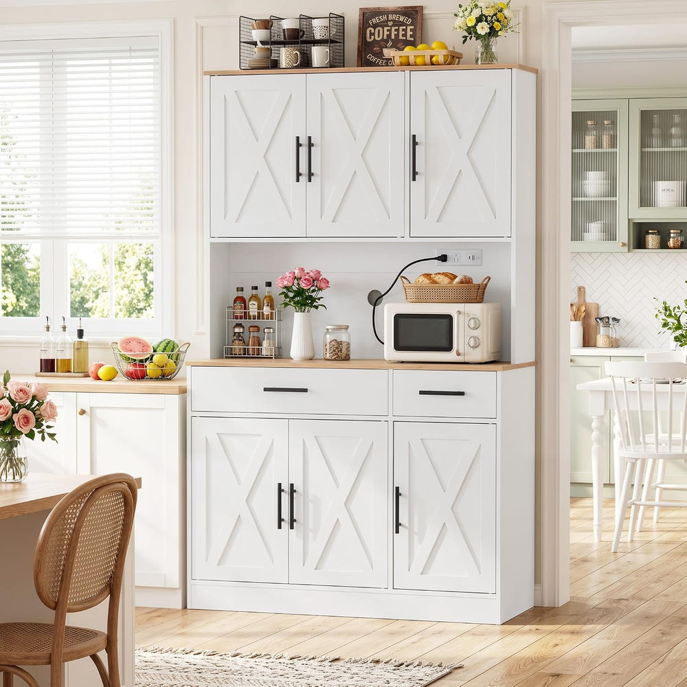 Nuturelly 70" H Kitchen Pantry Cabinet, Farmhouse Storage Cabinet, White