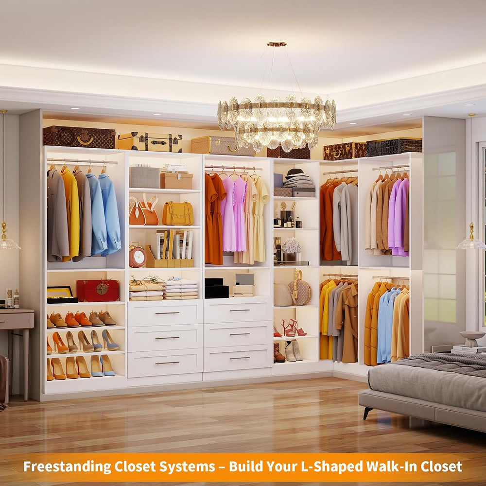 Closet System with 6 Drawers, Corner Closet Organizer Systems with 8 Shelves ...