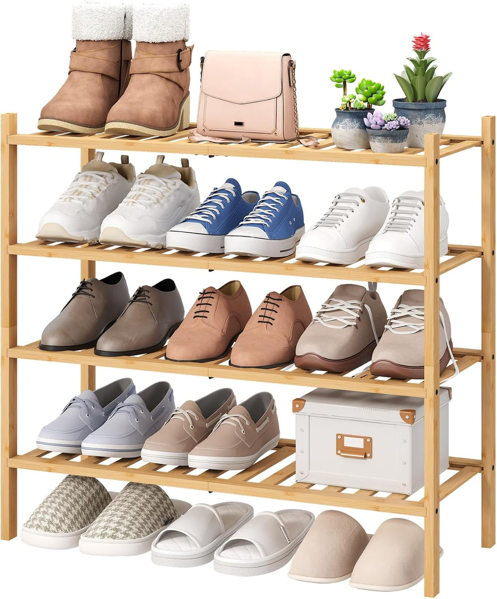 viewcare 4-Tier Bamboo Shoe Rack for Entryway, Stackable | Foldable | Natural...