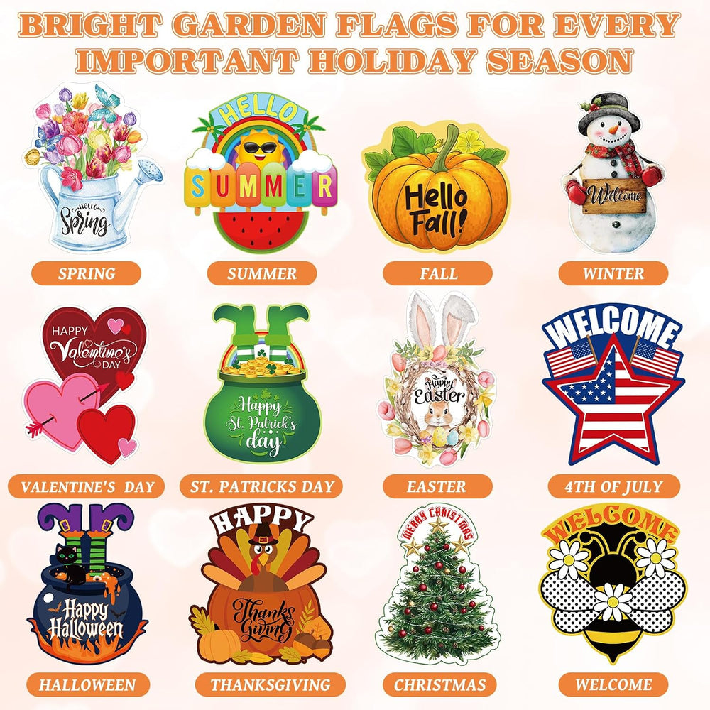 Reallnaive 12 Pcs Solar Seasonal LED Garden Flags 12 x 18 Inch Yard Flags 4th...