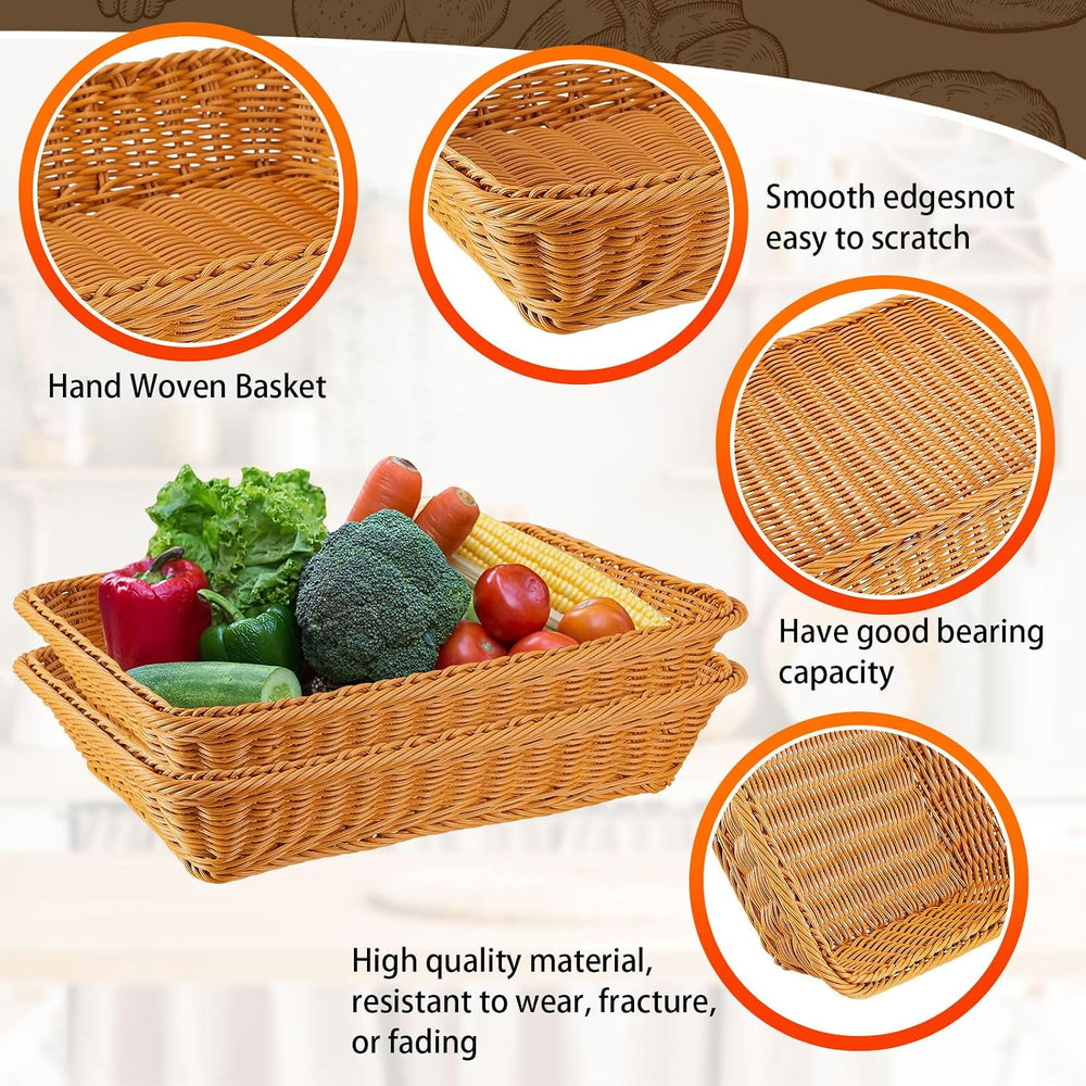 Tioncy 10 Pack Poly Wicker Bread Baskets, 15.75 x 11.81 x 3.15" Woven Se...