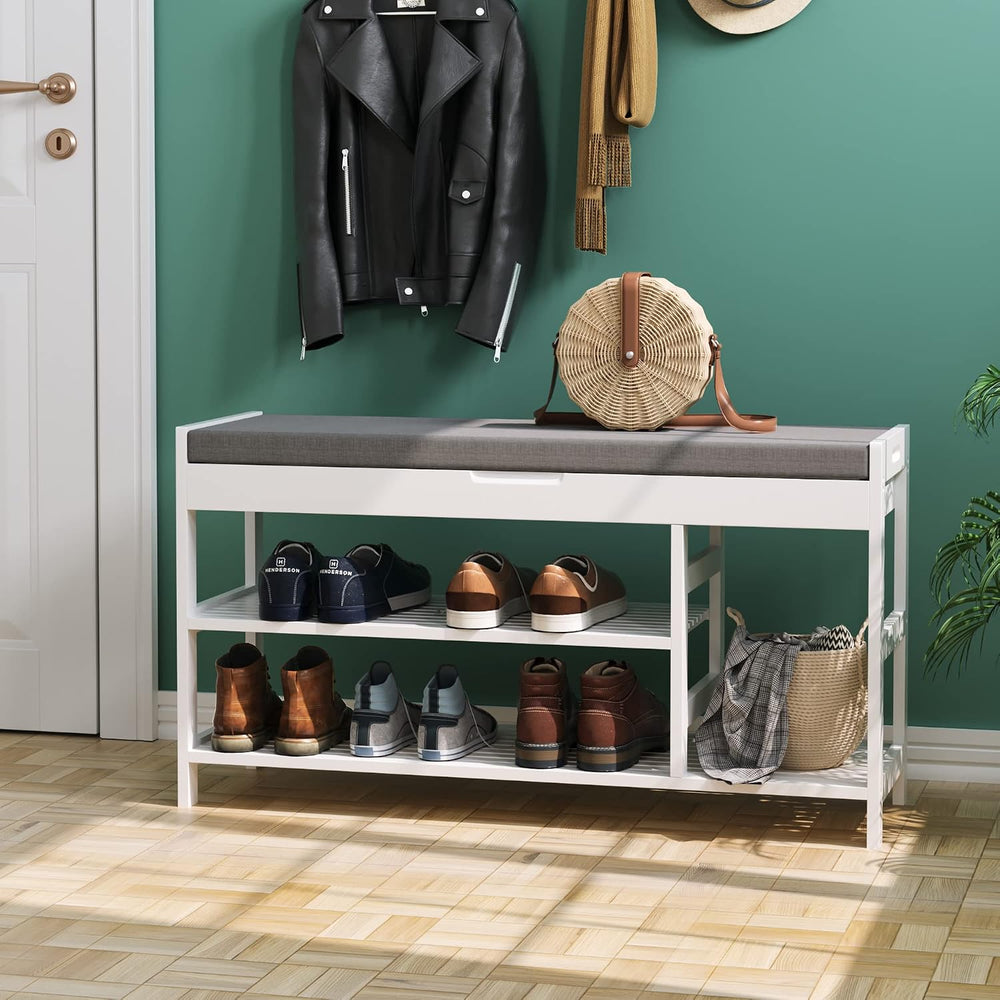 2-Tier Shoe Rack Bench with Flip-Top Storage, 36" Entryway Bench with Seat