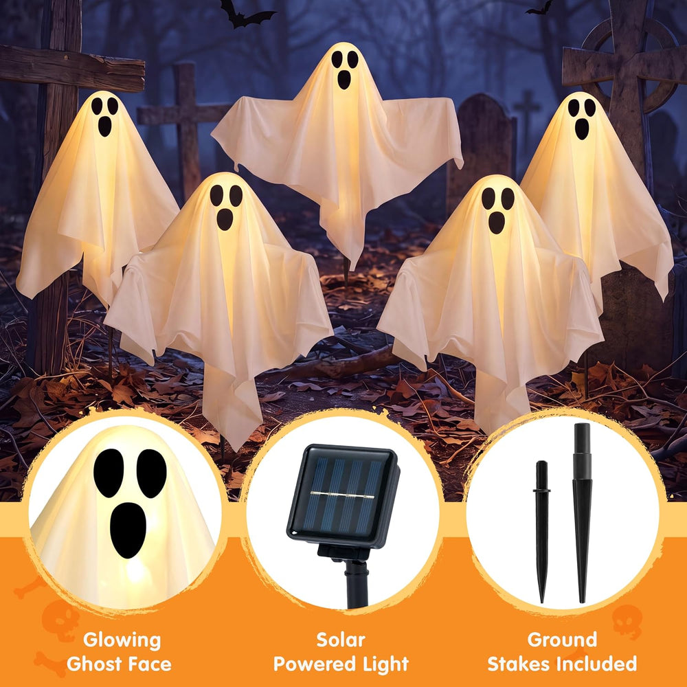 JOYIN 5 Packs Halloween Solar Ghost Lights Outdoor Decorations, Yard Stake Sp...