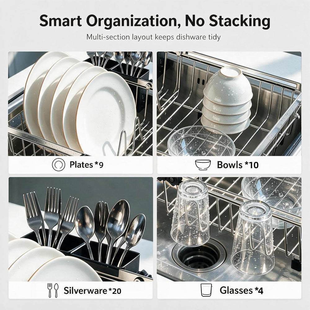 Stainless Steel Expandable Dish Drying Rack, Over & in Sink Dish Drainer ...