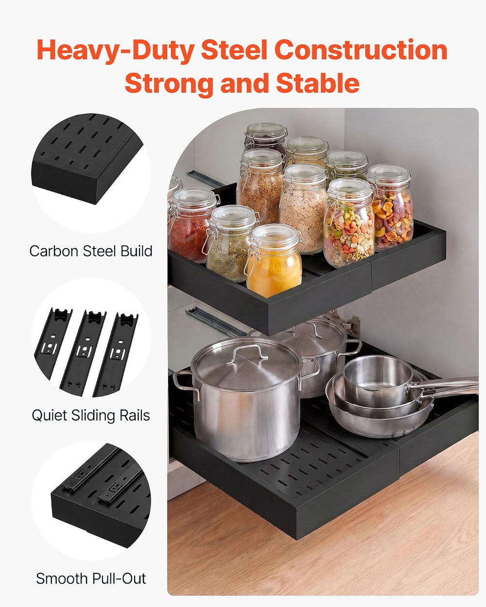 VEVOR Pull Out Cabinet Organizer, 2 Pack Expandable Width (12.2"-18.9&qu...