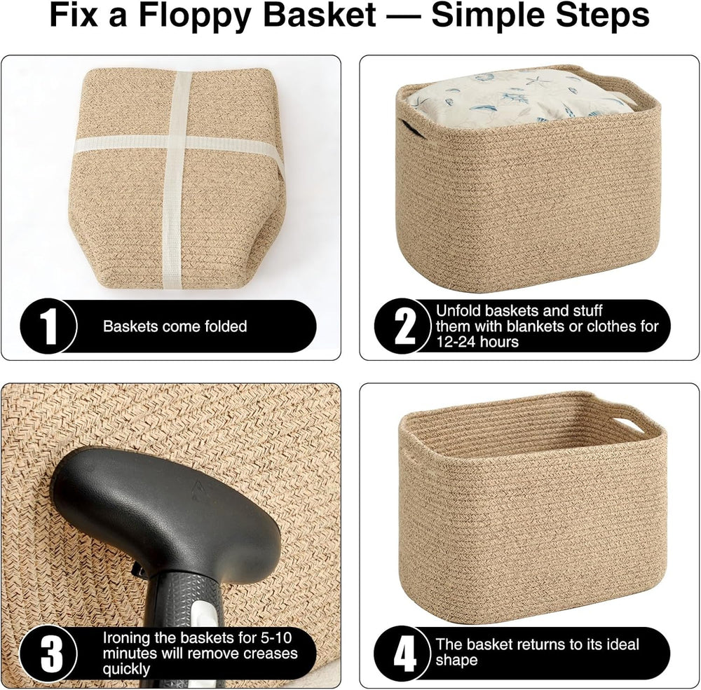 ICERZCZ Rope Storage Baskets for Organizing, 15x11x9 Mixed Brown 4 Packs