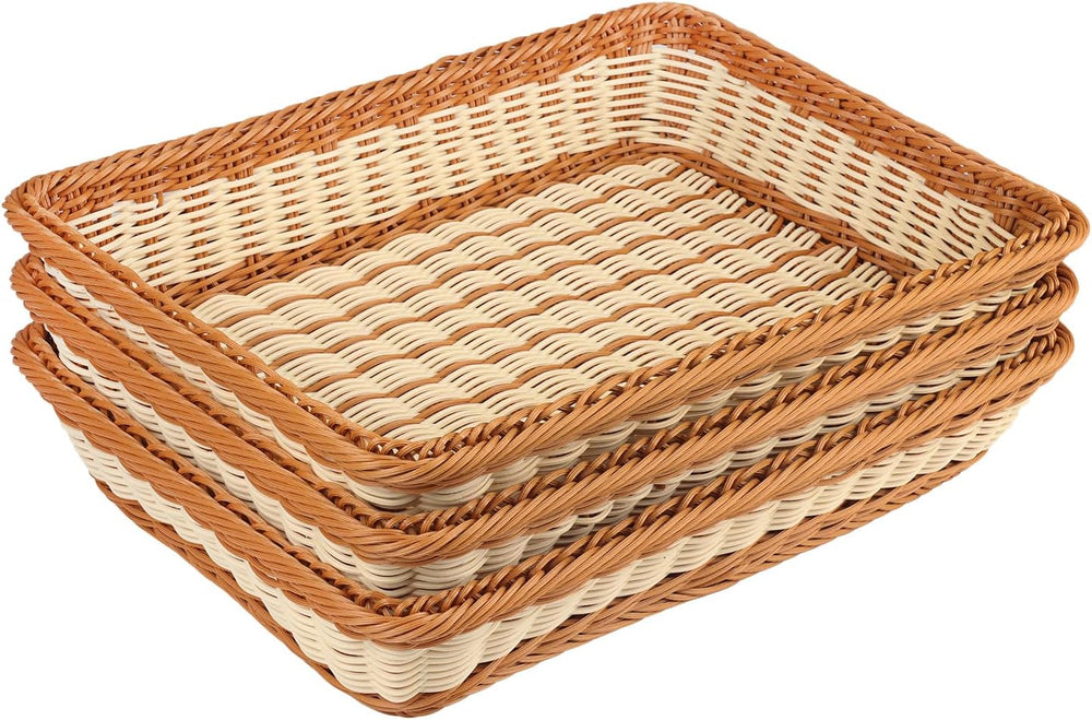 3 PCS 16 Inch Wicker Bread Basket, Woven Serving Basket, Tabletop Food Servin...