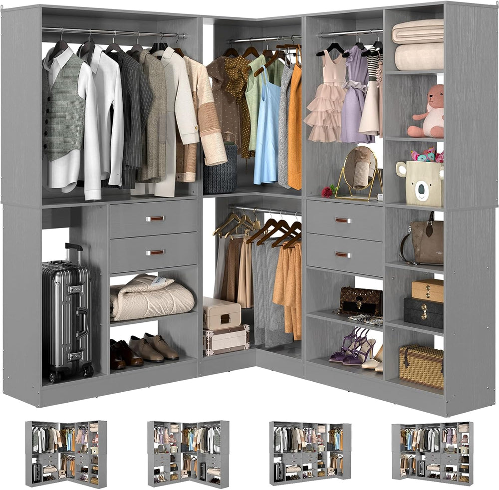 Armocity Freestanding Closet System with 3 Sets, 110'' Reversible Sta...