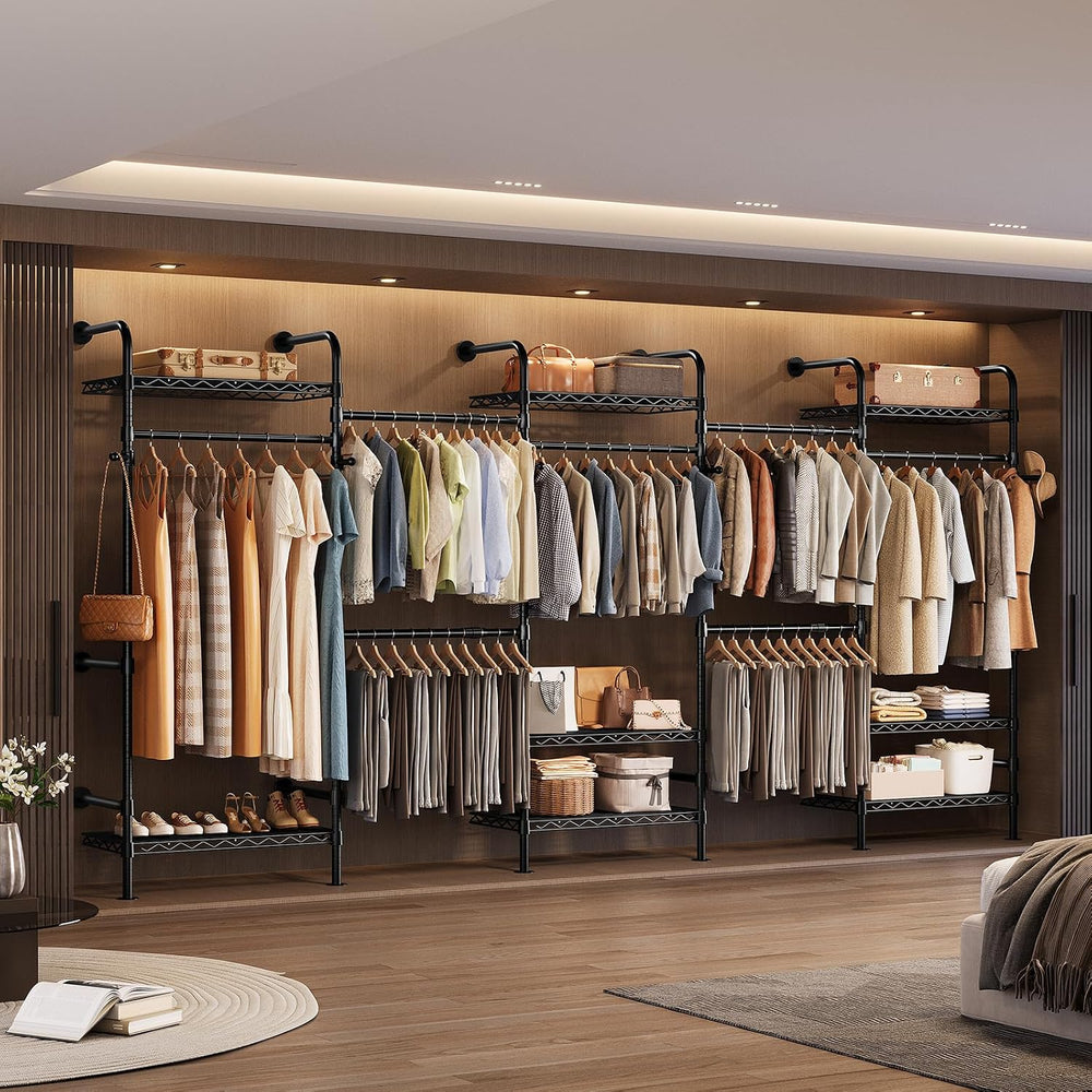Wall Mounted Closet System, Heavy Duty 5-Row Clothes Rack, Expandable Industr...