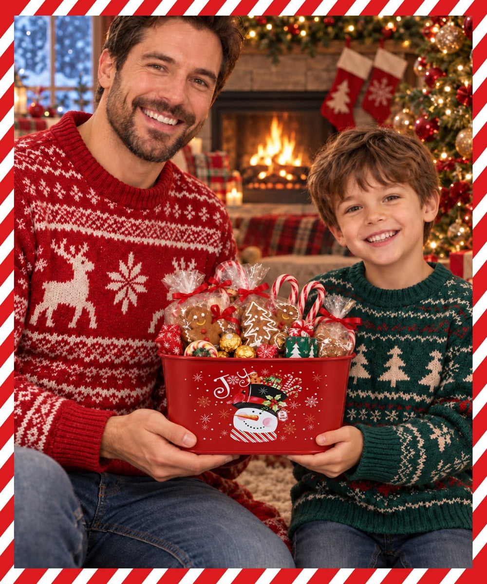 Putuo Decor 5 Pack Christmas Metal Tin Buckets Holiday Storage Decor
