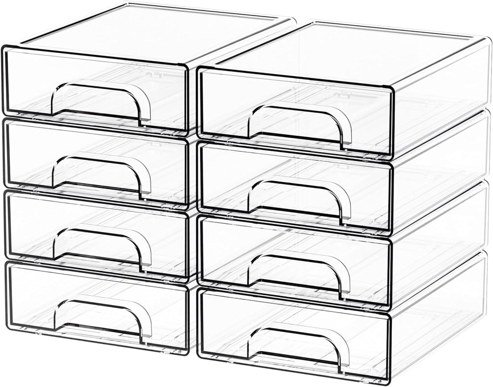 8 Pack Small Clear Stackable Storage Drawers,2.2'' Tall Desk Organiza...