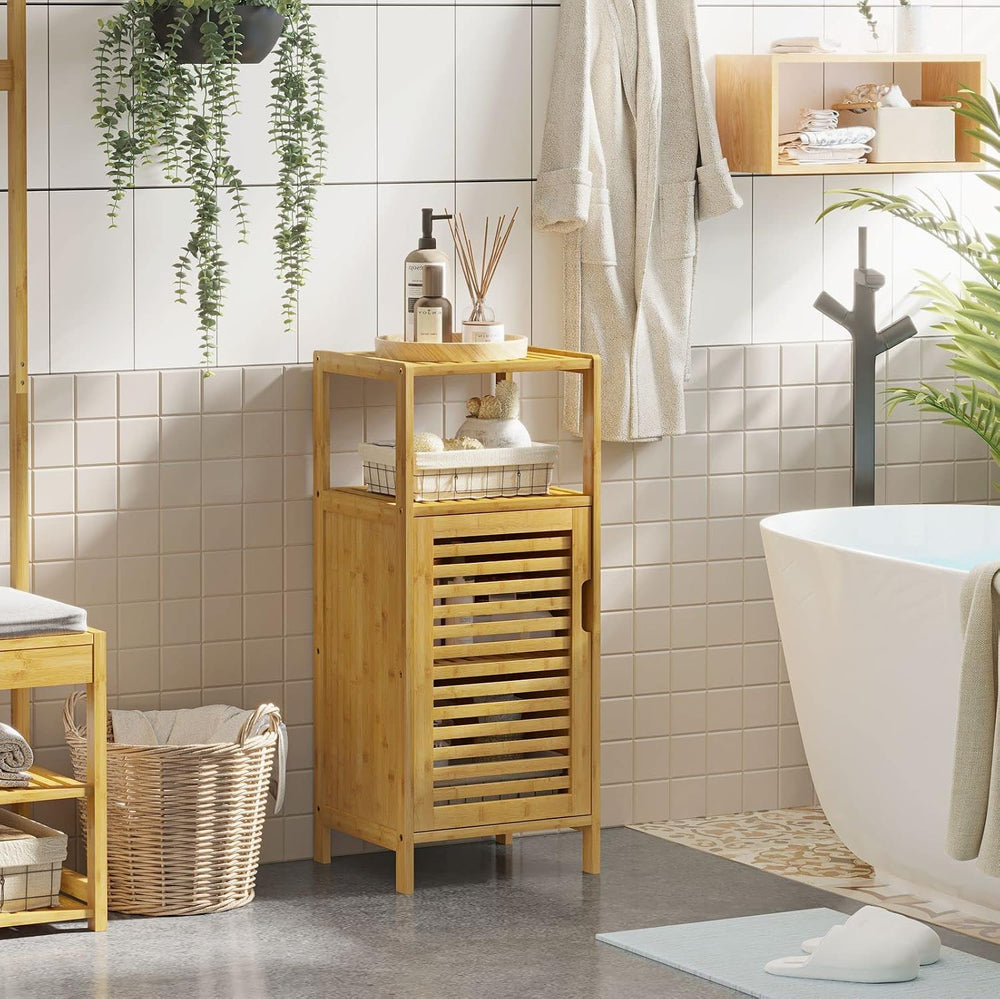 VIAGDO Bamboo Cabinet, Bathroom Storage Cabinet with Single Door and Shelf, F...