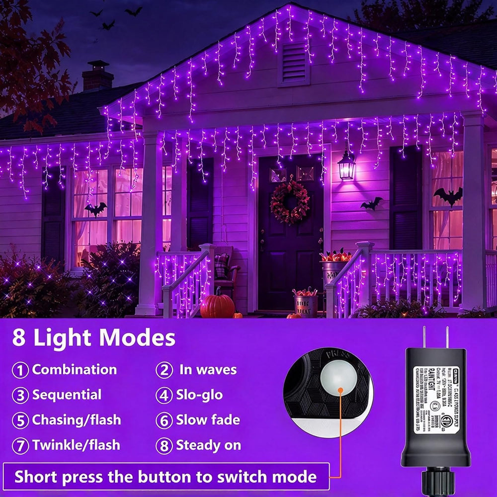 QITONG Purple Halloween Lights, 33ft 400 LED Icicle Lights for Outside Plug i...