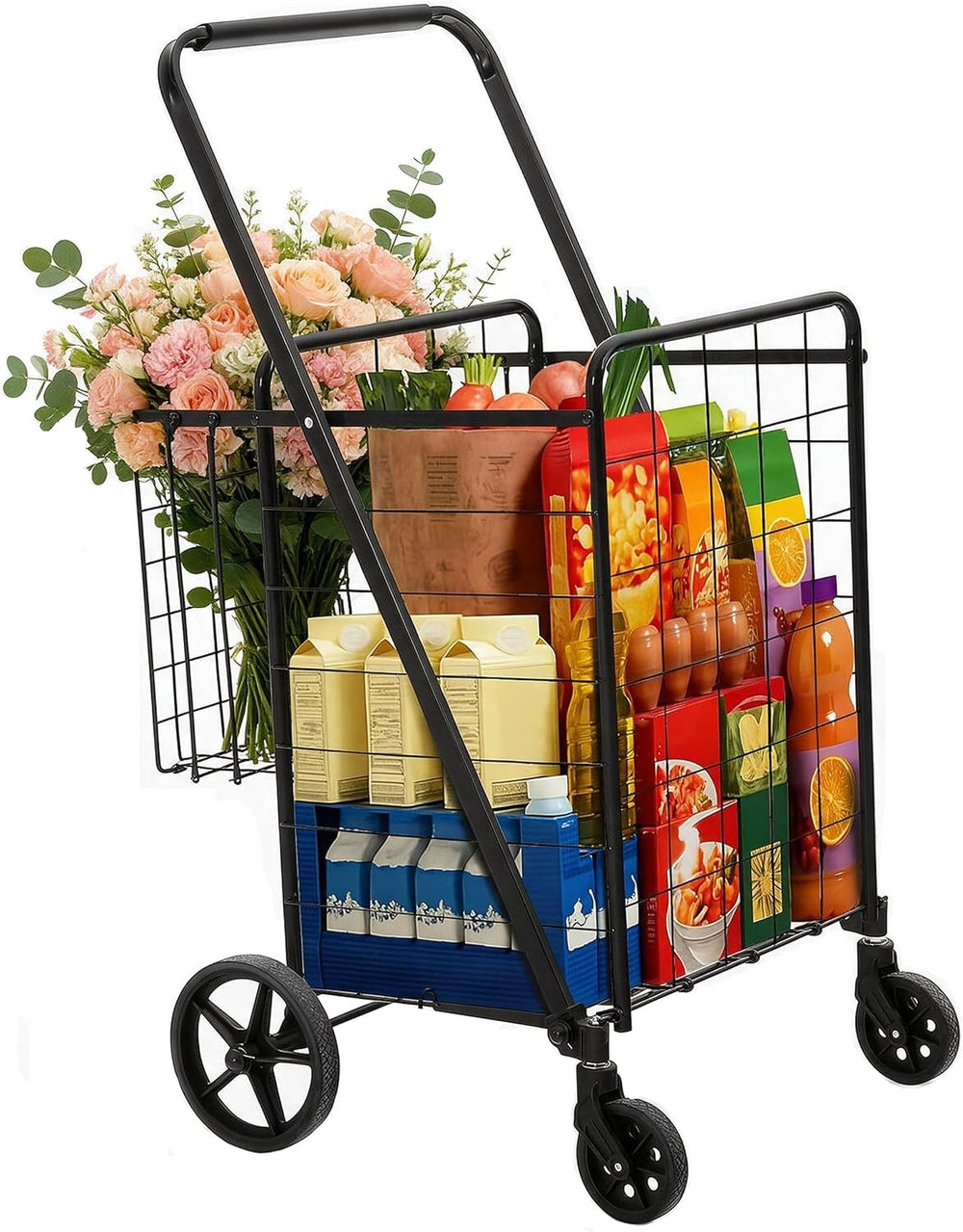 DWVO Jumbo Folding Shopping Cart with Wheels, Rolling Foldable Grocery Cart