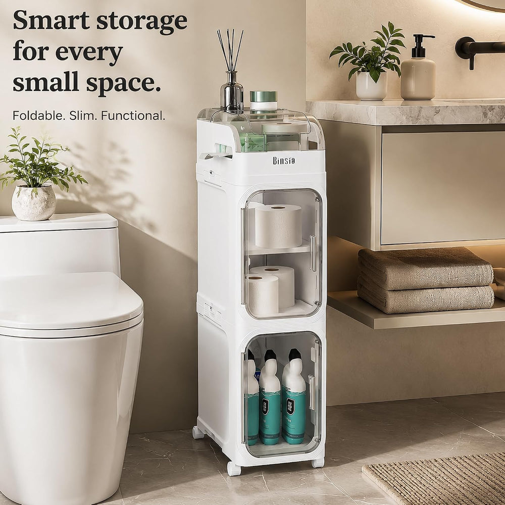 BINSIO 3-Tier Slim Bathroom Storage Cabinet, Rolling Toilet Paper Storage Cab...