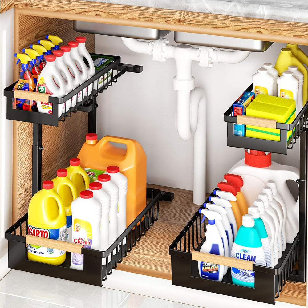 Under Sink Organizers and Storage, 2 Pack L-Shaped Pull Out Cabinet Organizer...