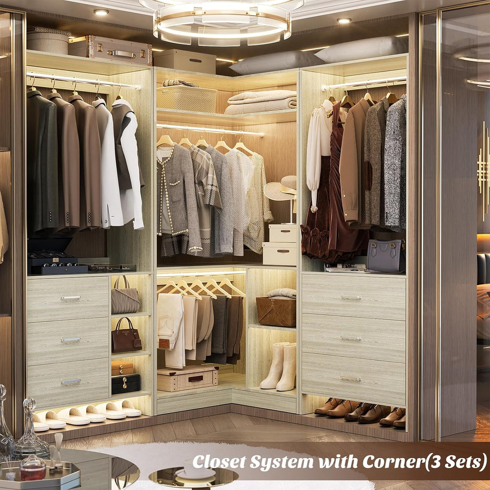 Aheaplus Corner Closet System with Shelves, L Shaped Closets, White Oak