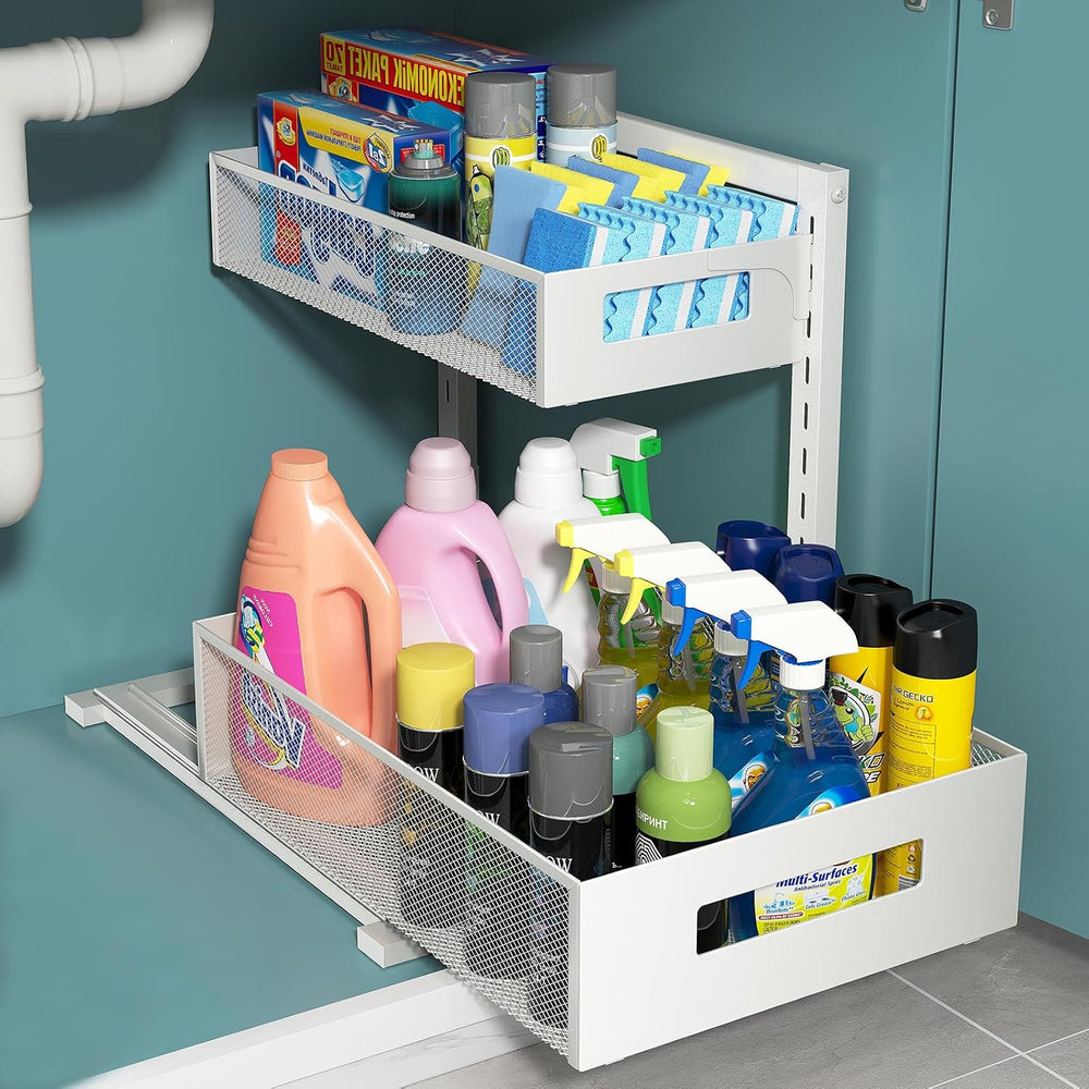 TISTAYA Pull-Out Under Kitchen Sink Organizer, Metal Functional Under Sink Or...