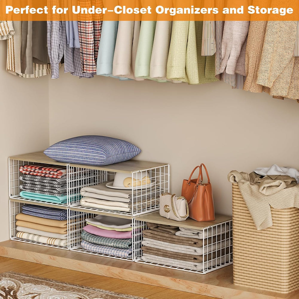 Extra-Long, Low-Profile Closet Organizers and Storage with Wood Top, 3 Pack S...