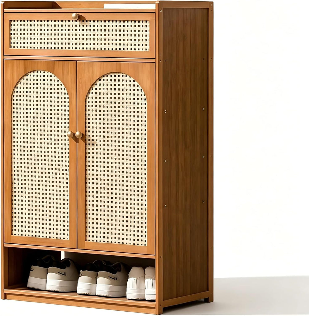 SACSTAR Shoe Cabinet Storage for Entryway - 7-Tier Bamboo Shoe Storage with R...