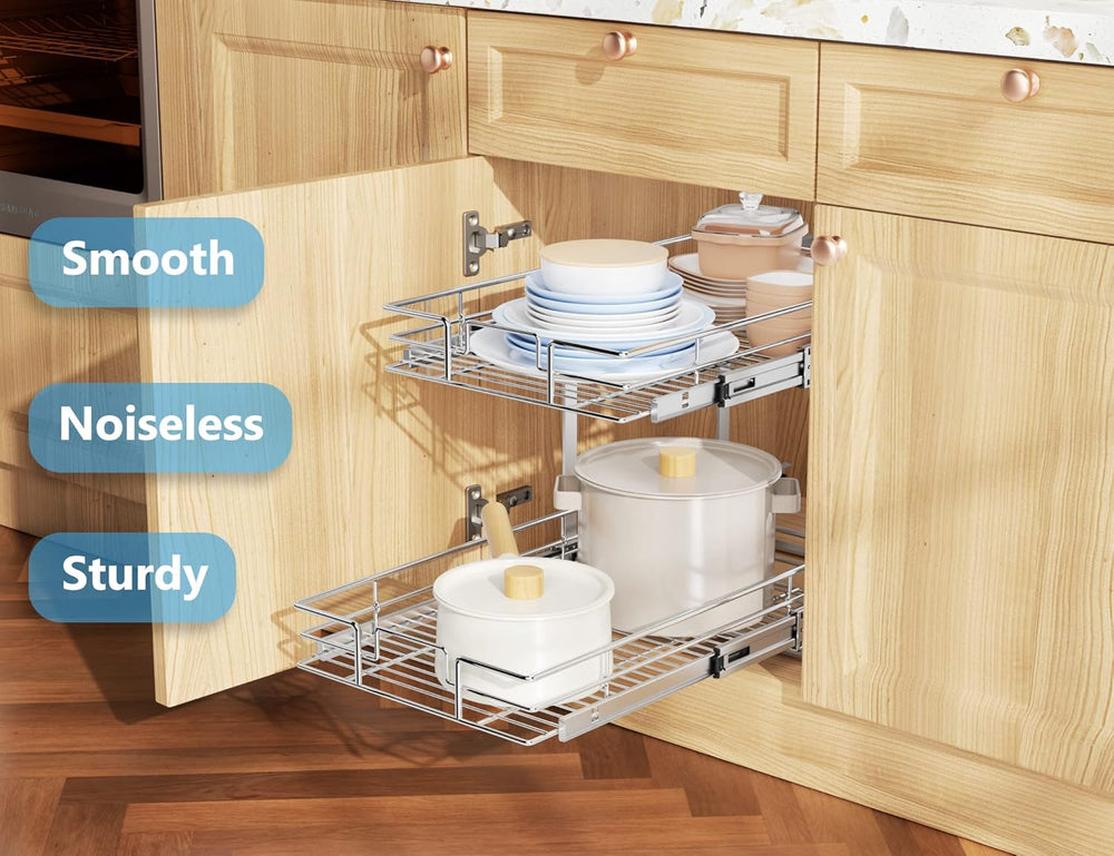 LOVMOR Individual Pull Out Cabinet Organizer, 2 Tier Slide Out Cabinet Drawer...