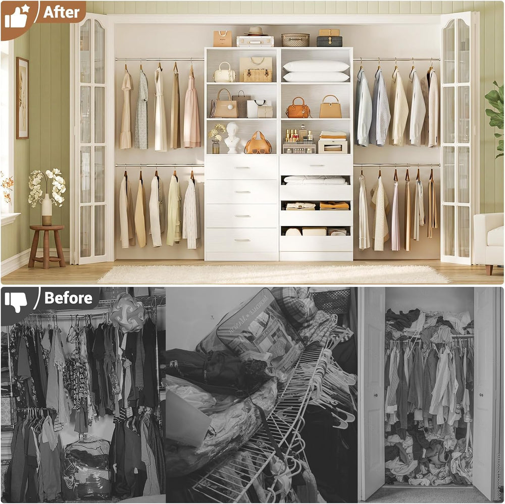 Aheaplus Closet System, 6-15Ft Custom Wood Closet Organizer with 8 Drawers