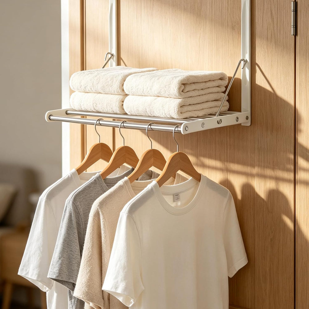 Over Door Clothes Drying Rack 13-23“ Adjustable Foldable Space Saving White