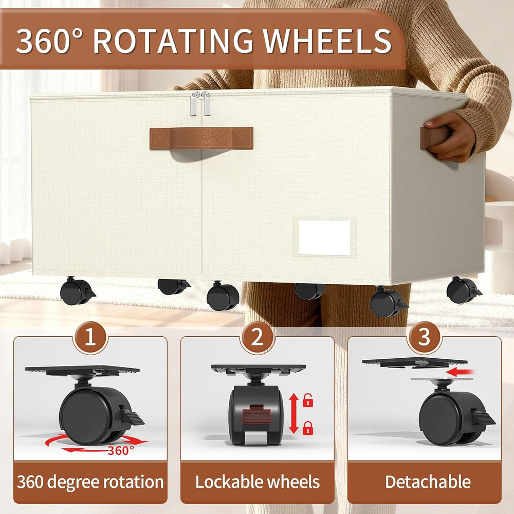 Shoe Organizer for Closet, Shoe Storage with Wheels, Beige