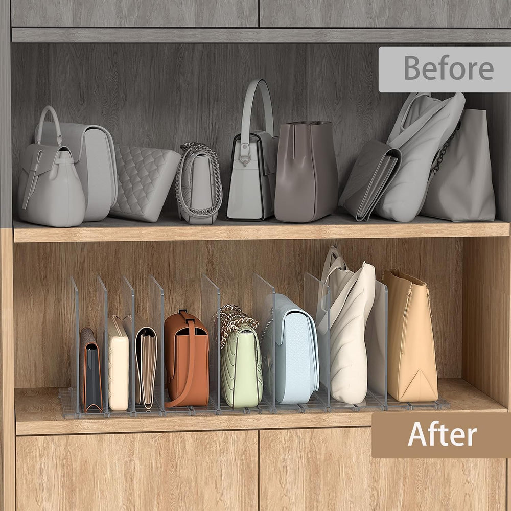 SortNStore Bag & Purse Organizer for Closet: Adjustable Clear Dividers