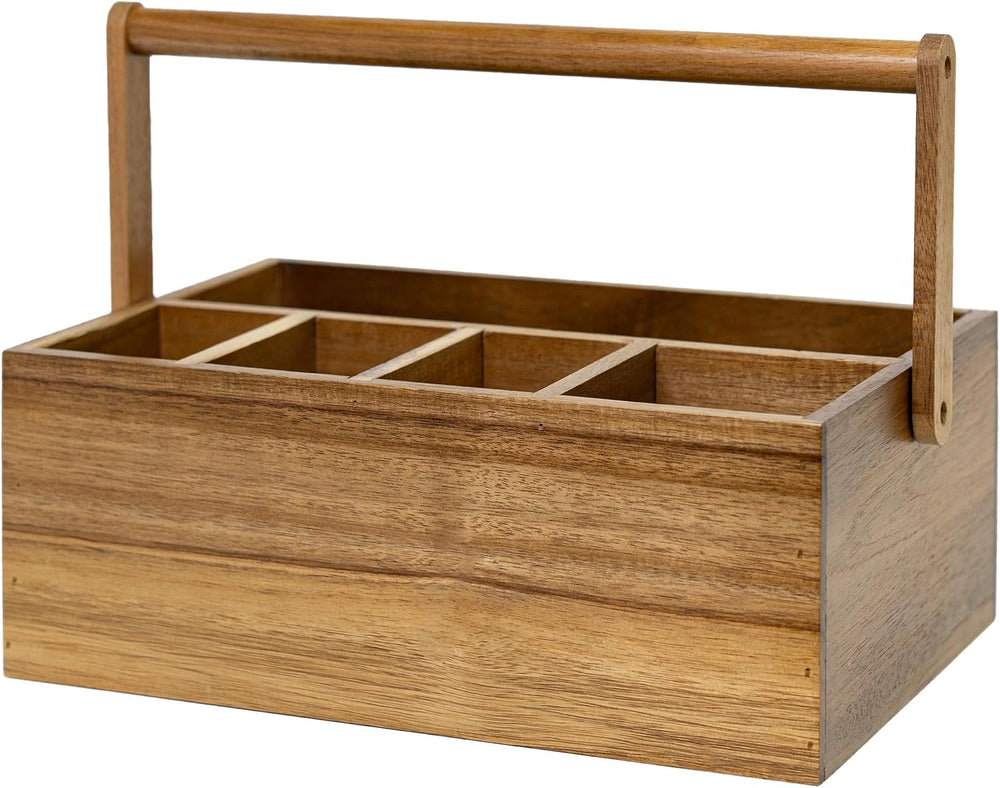 VaeFae Acacia Silverware Caddy, Utensil Holder with Handle, Large