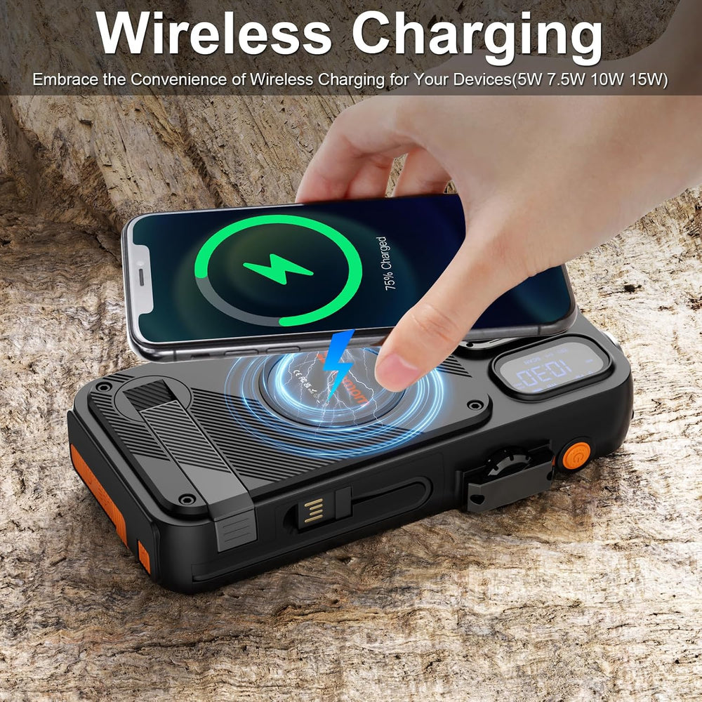 22000mAh Emergency Weather Radio, Solar Hand Crank, NOAA FM (Orange)