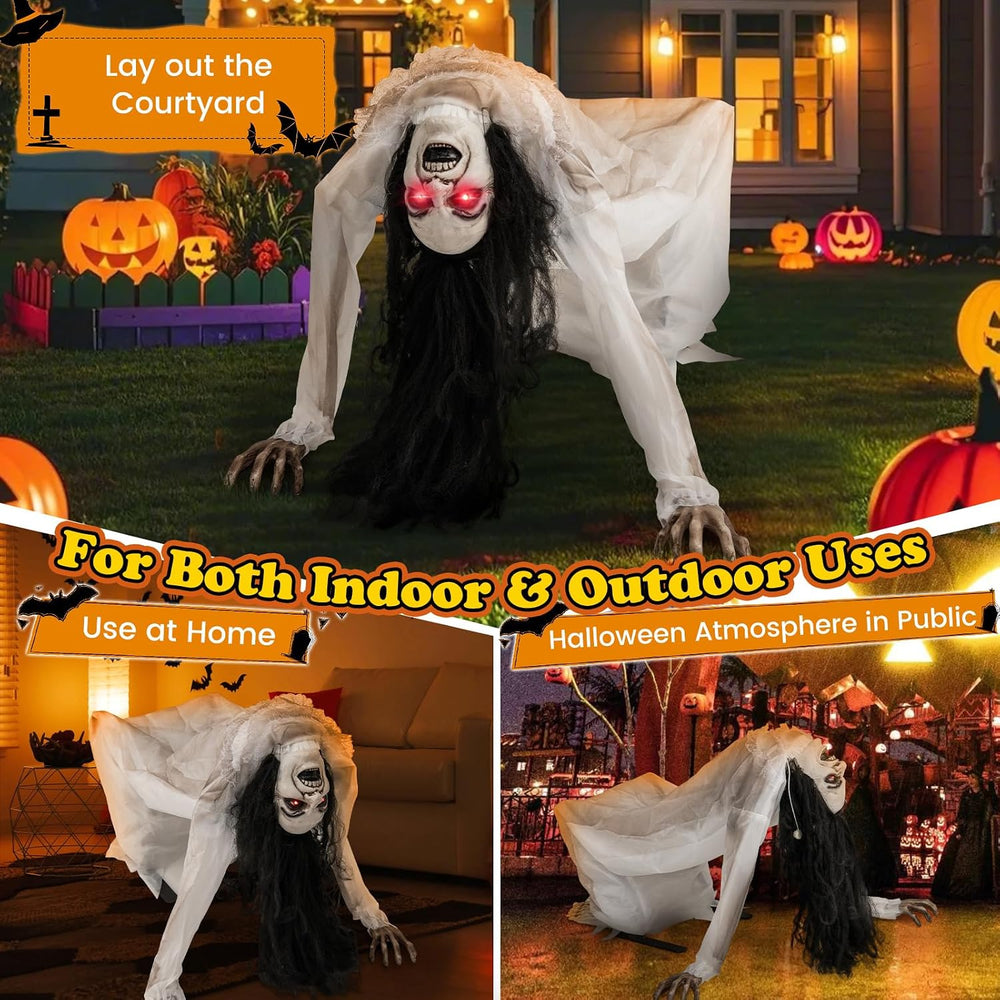 Tangkula Animated Halloween Crawling Woman with Glowing Eyes, Life Size