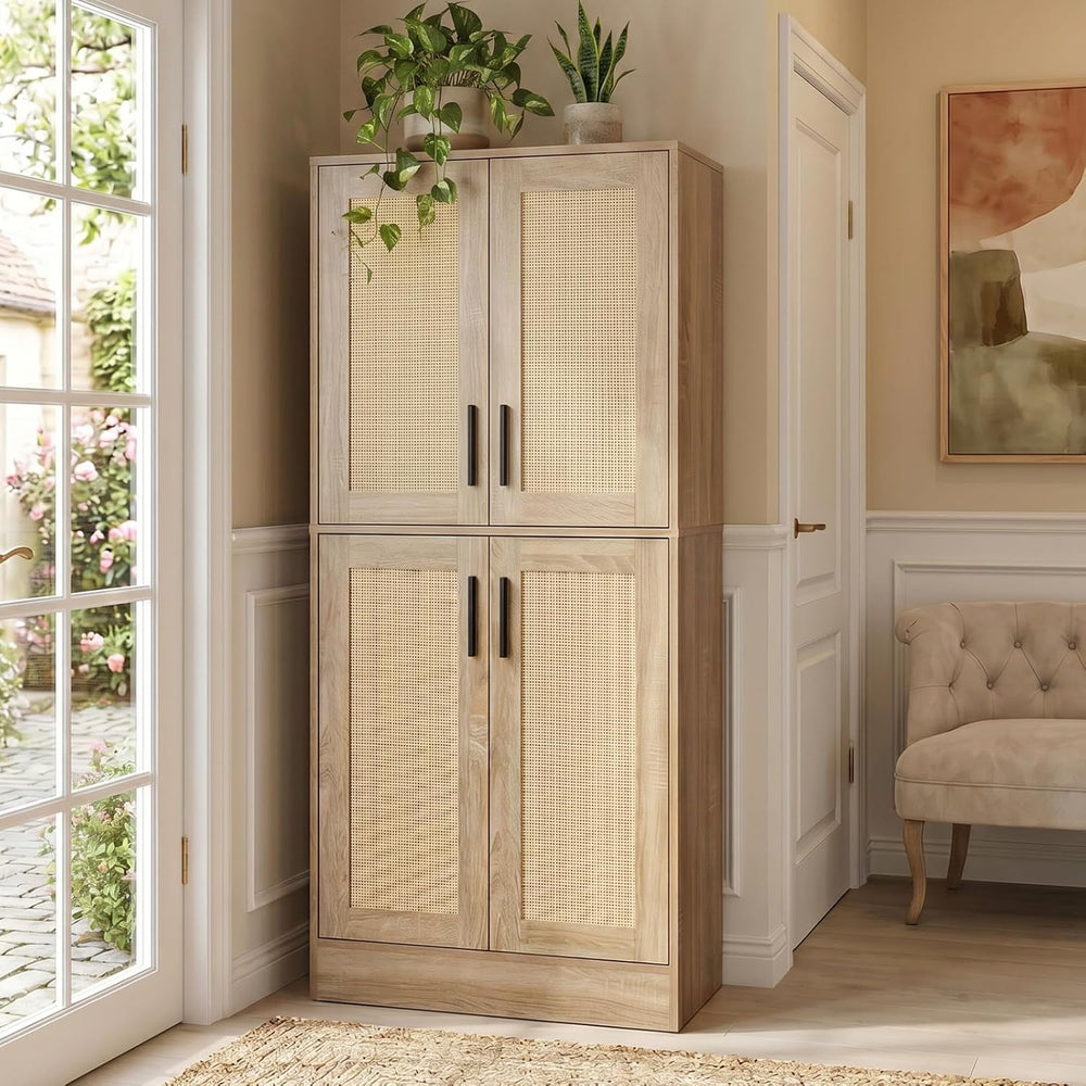 65" 8-Tier Tall Shoe Cabinet with Rattan Doors (Pack of 2)