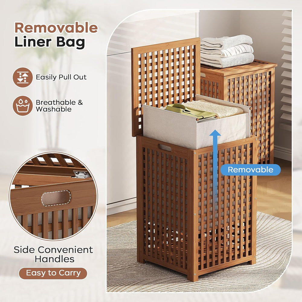 oakvivo Laundry Basket with Lid, 17.7" x 17.7" x 25.6" Bamboo ...