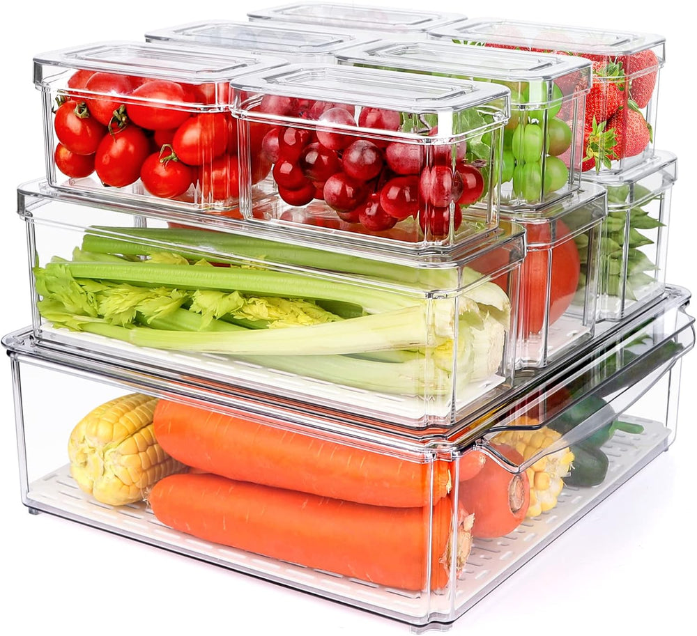 10 Pack Stackable Fridge Organizers and Storage Bins with Lids for Kitchen