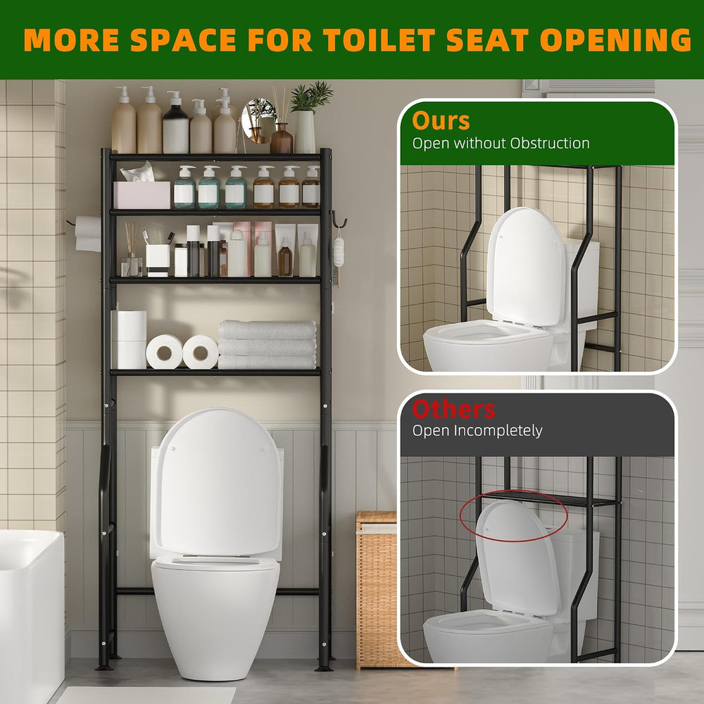 4-Tier Over Toilet Storage Cabinet, No Drilling, 64" H, Black