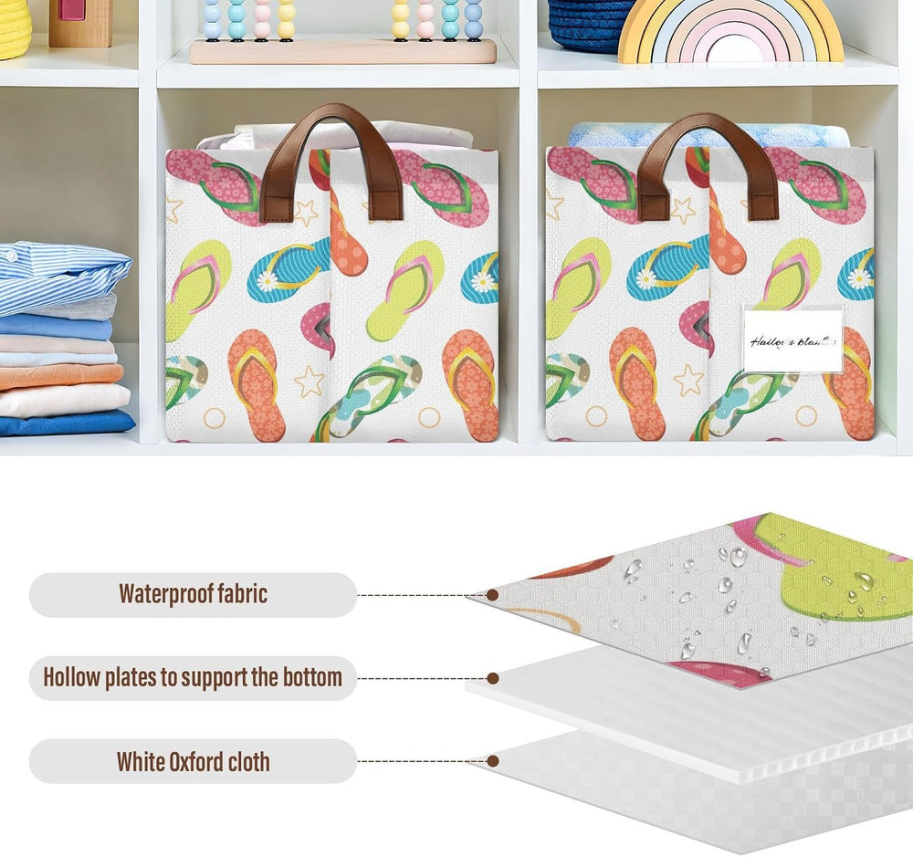 Beach Star Flip Flops Summer Slipper Storage Bins for Shelves with Labels&amp...