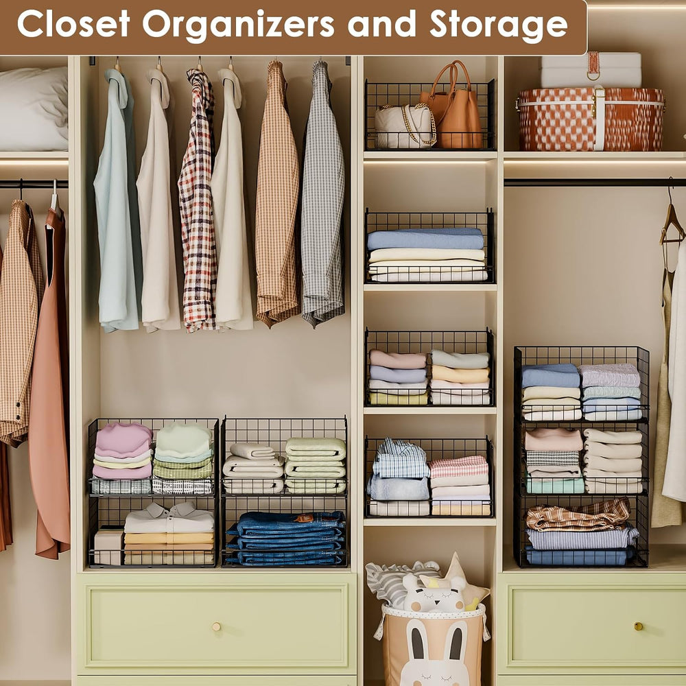 Yociyoga 3-Tier Stackable Closet Organizers and Storage Shelves, Foldable Clo...