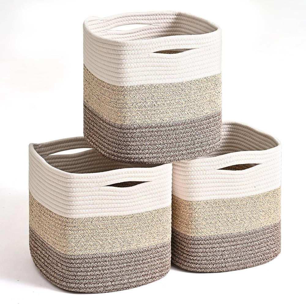 11 Inch Cube Storage Bins, Storage Cube Organizer Bins, Woven Cotton Rope (Pa...