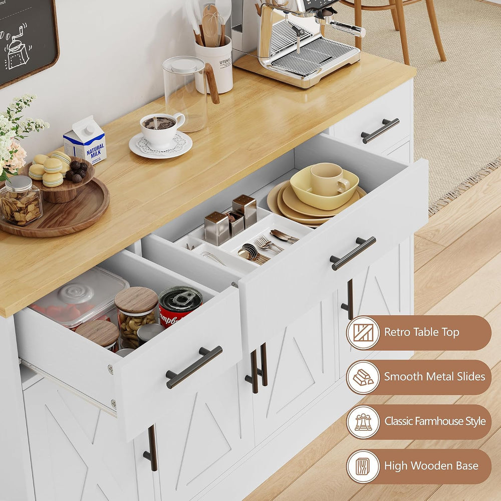 Vongrasig 53” Buffet Cabinet with Storage, Kitchen Coffee Bar, White