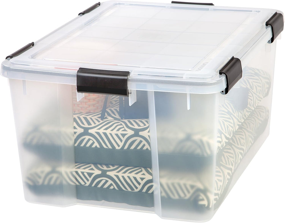 IRIS USA WeatherPro 63 Qt Storage Bins with Lids, 2 Pack, Clear/Black