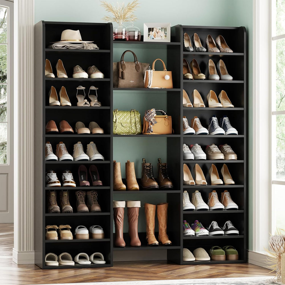 Unikito 14-Tier Wood Shoe Storage Cabinet with 22 Open Cubbies, Black