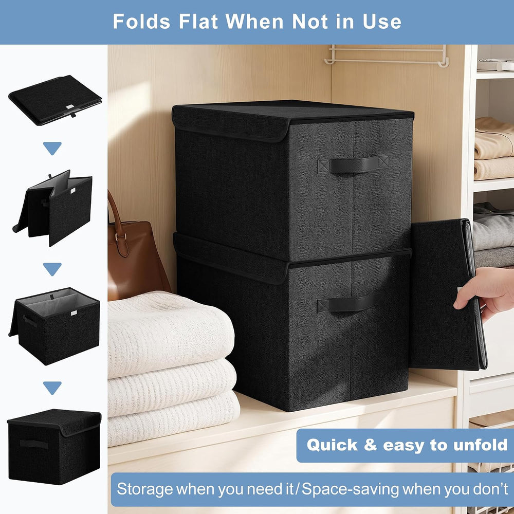Large 22 Quart Linen Fabric Foldable Storage Bin Cube Organizer Basket with F...