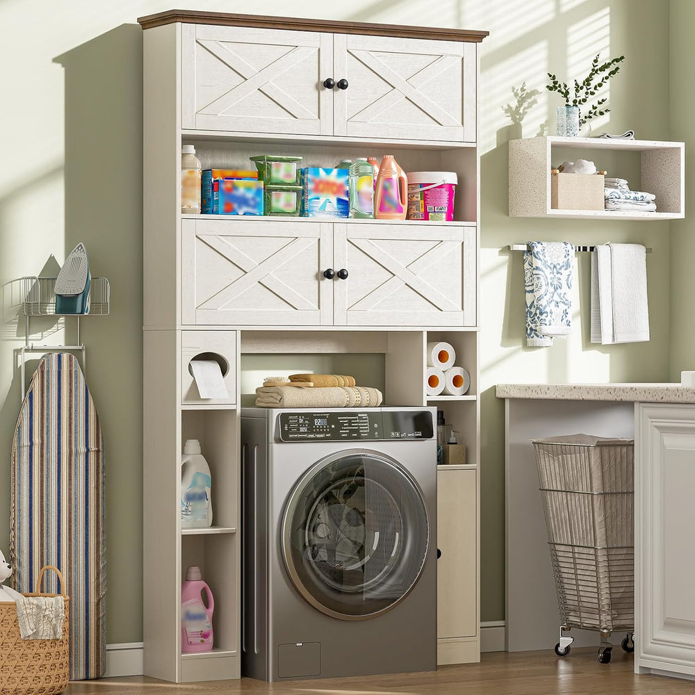 Over The Toilet Storage Cabinet, Farmhouse Storage with Doors, Rustic White