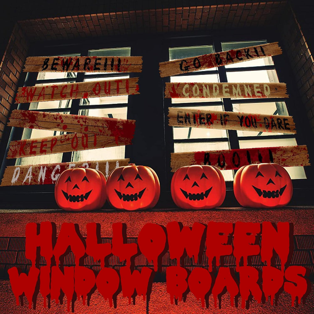 10Pcs 39"x4.7" Halloween Haunted Window Boards, Scary Window Warnin...