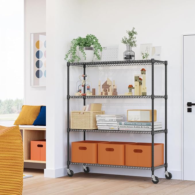 4 Tiers Storage Shelves Load 1400LBS, Metal Shelving Wire Metal Shelving Unit