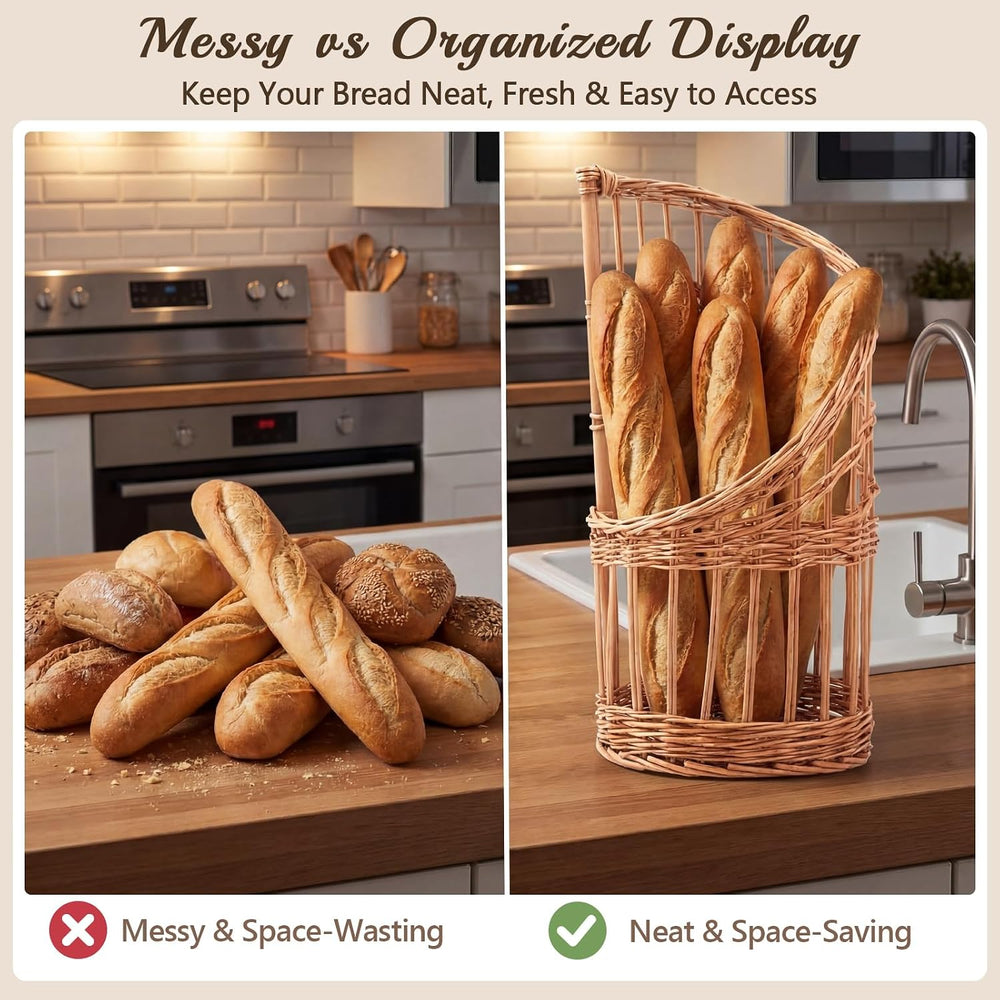 Gisafai Extra Large Baguette Bread Basket for French Bread Stand Display, Nat...